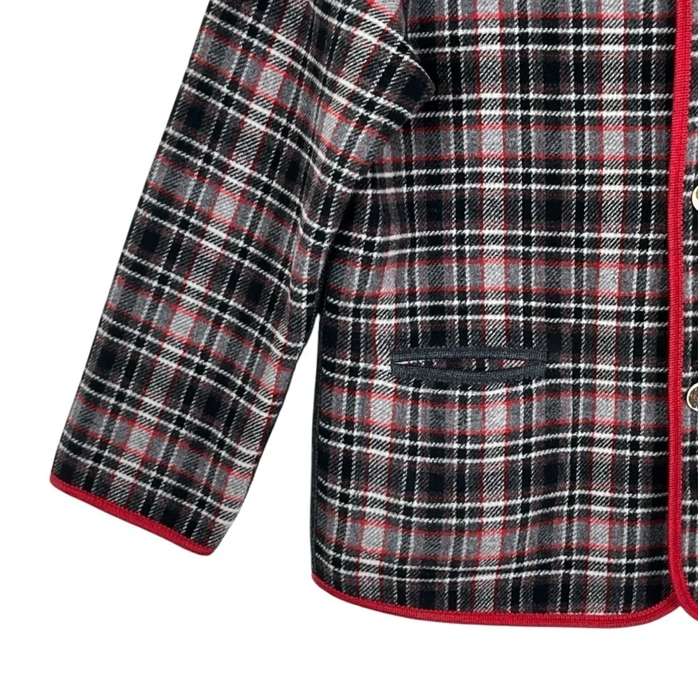 Sonnblick Landhausmoden Virgin Wool Reversible Plaid & Solid Red Jacket Sz. L??